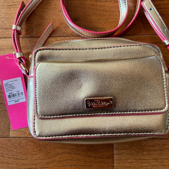 💝 NWT Lilly Pulitzer Lilias Crossbody Purse Gold and Pink - Picture 9 of 10